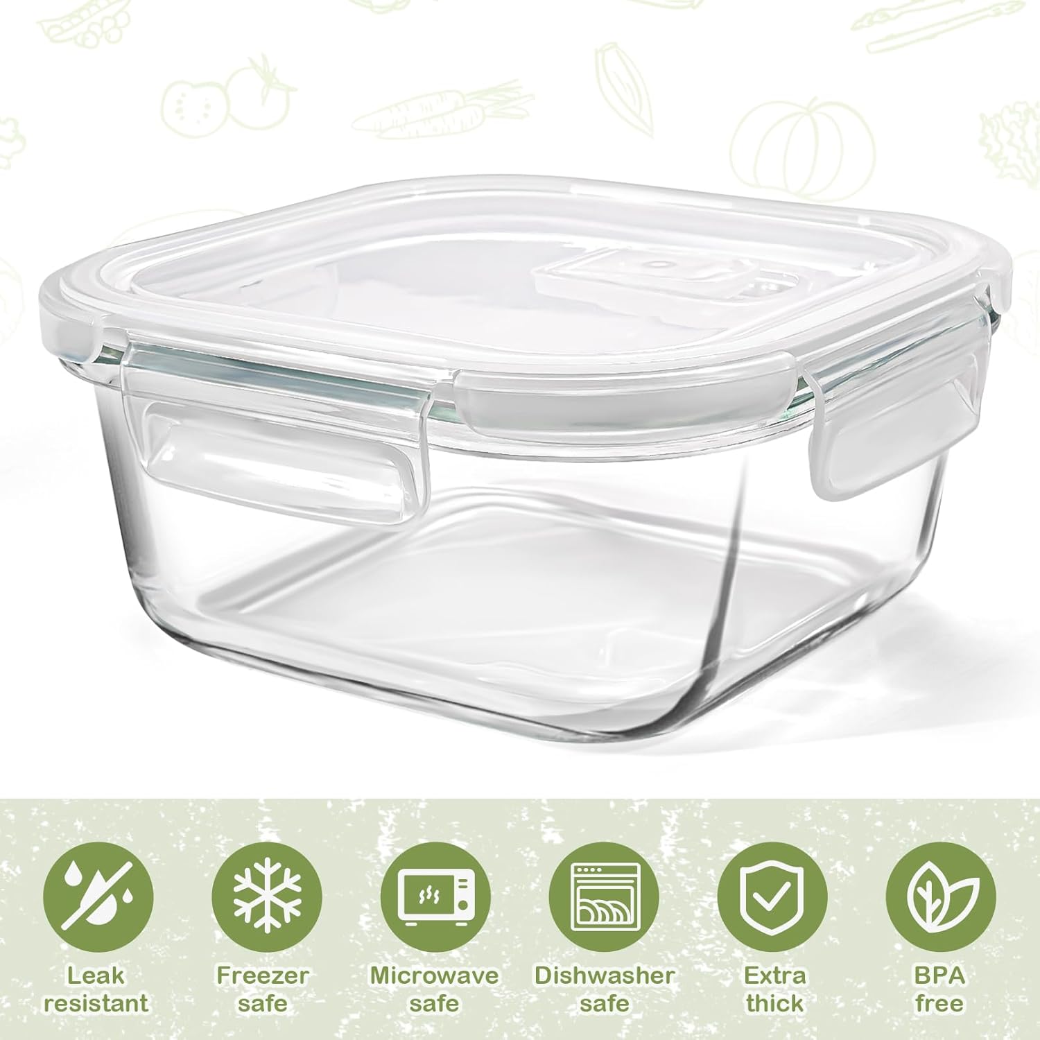 Skiennix Square Glass Containers - 24oz Borosilicate Food Storage Set | Freezer Safe, BPA Free, 4 Pack