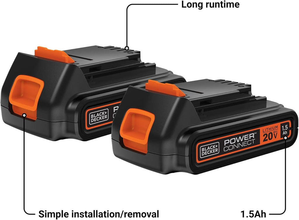 BLACK+DECKER 20V MAX POWERCONNECT Lithium Ion Battery Pack - 1.5 Ah, 2 Pack for Cordless Tools