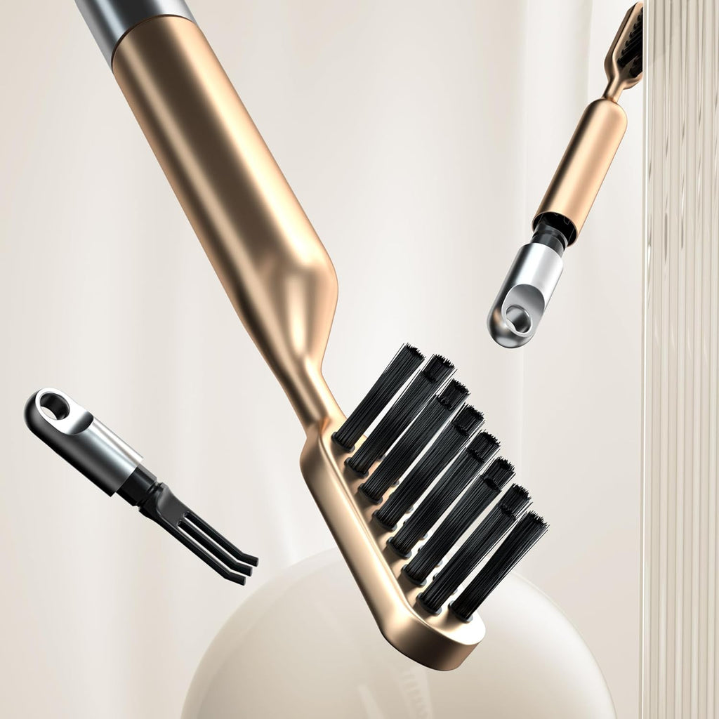 Skiennix 2-in-1 Hair Brush Cleaner - Nylon Bristles & 3-Pronged Rake for Easy Tangled Hair Removal - Compact Gold Design