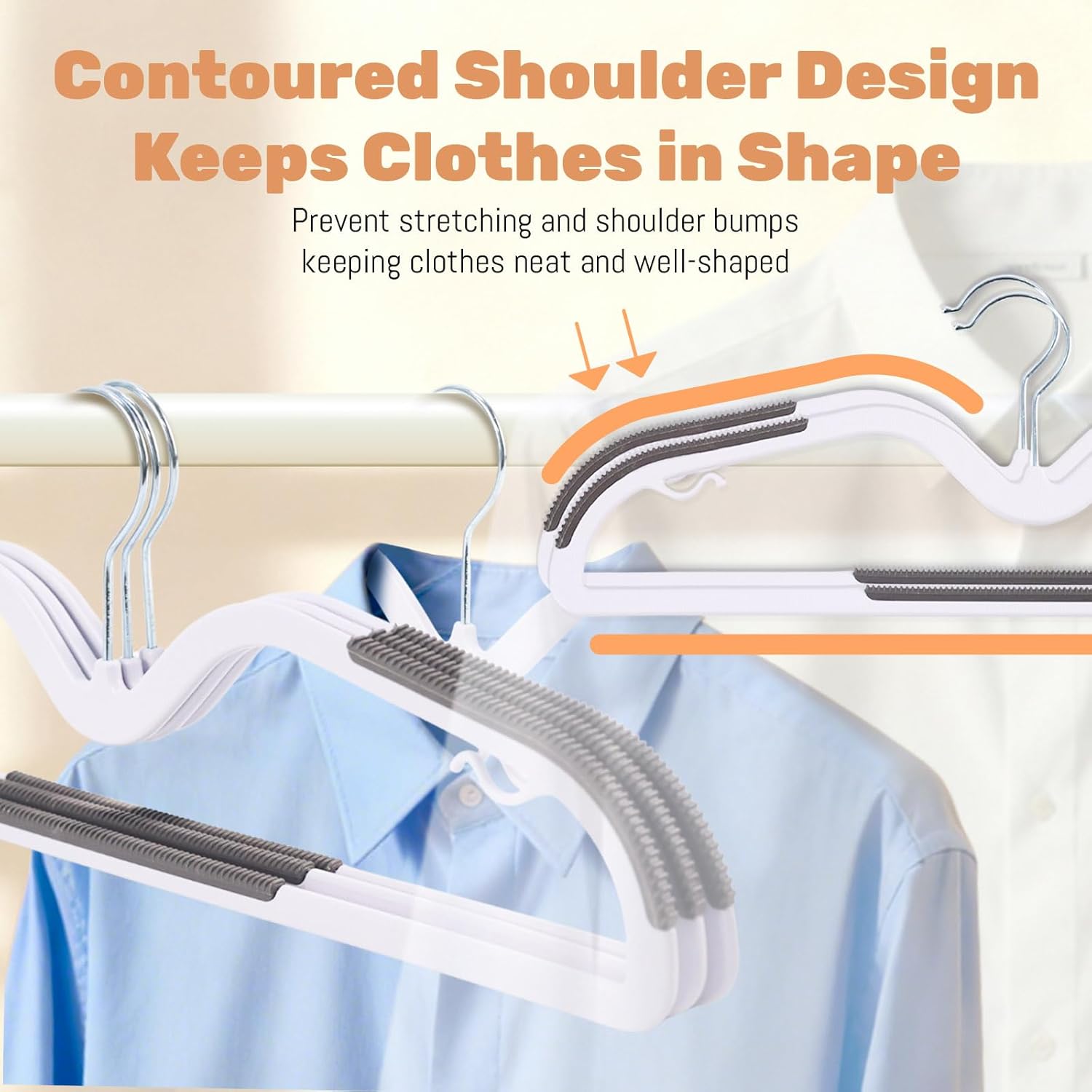 Sishynio Heavy Duty Plastic Hangers - 20 Pack Non-Slip Closet Organizer for Shirts & Coats (Grey)