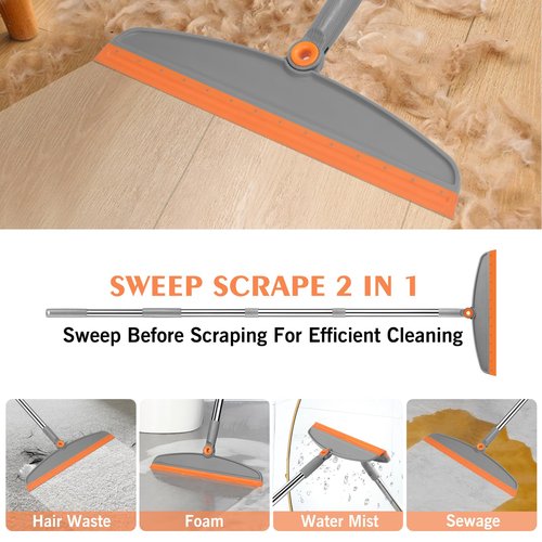 Multifunction Magic Broom, 54 Inch Adjustable Long Handle Silicone Floor Squeegee Broom, Sweep and Scrape 2 In 1 Household Cleaning Brooms for Floor, Bathrooms, Kitchens, Showers, Tile, Pet Hair,Glass