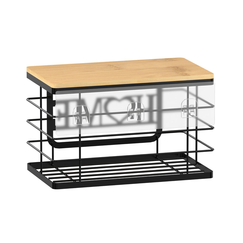 Trash Bag Holder, Thipoten Trash Bags Dispenser with Bamboo Top, Suitable for Garbage Bags Purchased Online or Supermarket, Perfect Storage Organizers for Cabinet, Under Sink (Black, 2pack-XL/L)