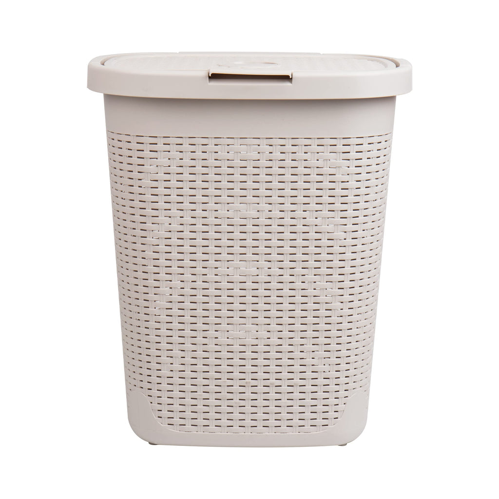 Mind Reader 50L Slim Laundry Hamper, Set of 2, Clothes Basket, Lid, Wicker Design, Plastic, 17.65"L x 13.75"W x 21"H, Ivory