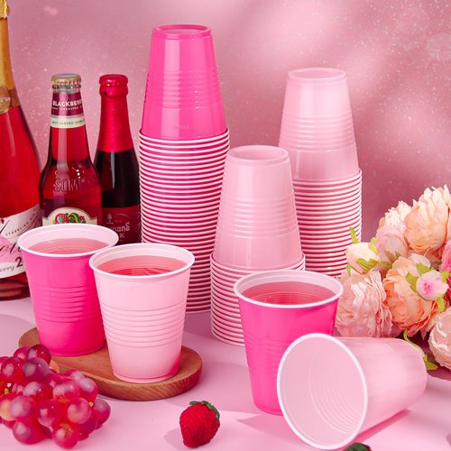 KesaPlan 100 PCS 12 OZ Plastic Cups, Party Cups Light Pink and Hot Pink Cups Disposable Drinking Cup Bulk For Bachelor Party Valentine's Galentine's Day Wedding Birthday Picnic Festive Celebrations