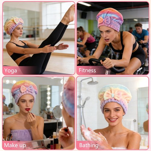 2Pcs Super Absorbent Hair Towel Wrap for Wet Hair, Microfiber Hair Drying Caps,New Fast Drying Hair Turban Wrap Towels Shower Cap for Girls and Women(Green+Pink)
