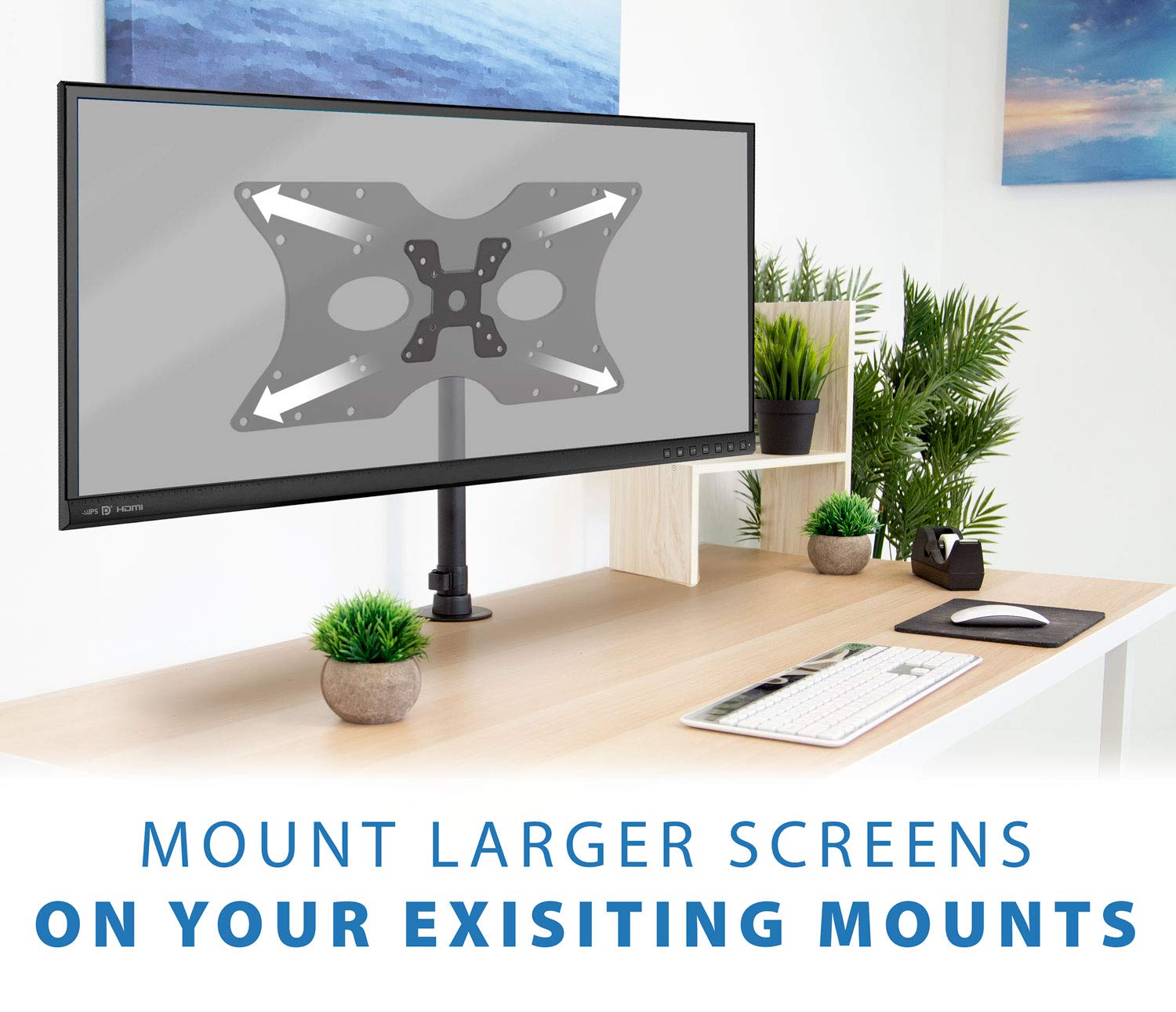 Mount-It! Steel VESA Adapter Plate Bracket, Conversion Kit for TV and Monitor Mounts, Expands 50x50 75x75 100x100 200x100 200x200 to Larger VESA Patterns Up to 400x200mm, Fits 32"–55" Screens