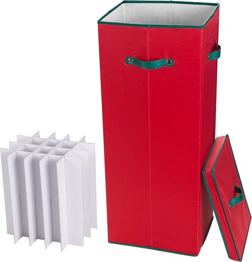 Elf Stor Wrapping Paper Storage Box - Holds 20 Rolls of 30” Gift Wrap - Upright Container with Lid & Dividers - Red