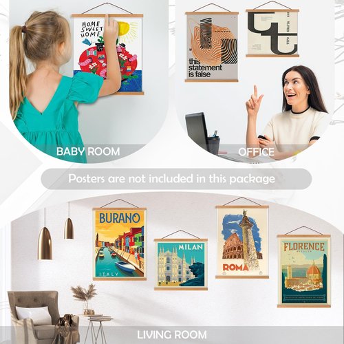 Artmag Magnetic Poster Hanger Frame - 4 Pack Light Wood Design for 20x28, 20x30, 20x26 Canvas Art (Teak, 20")