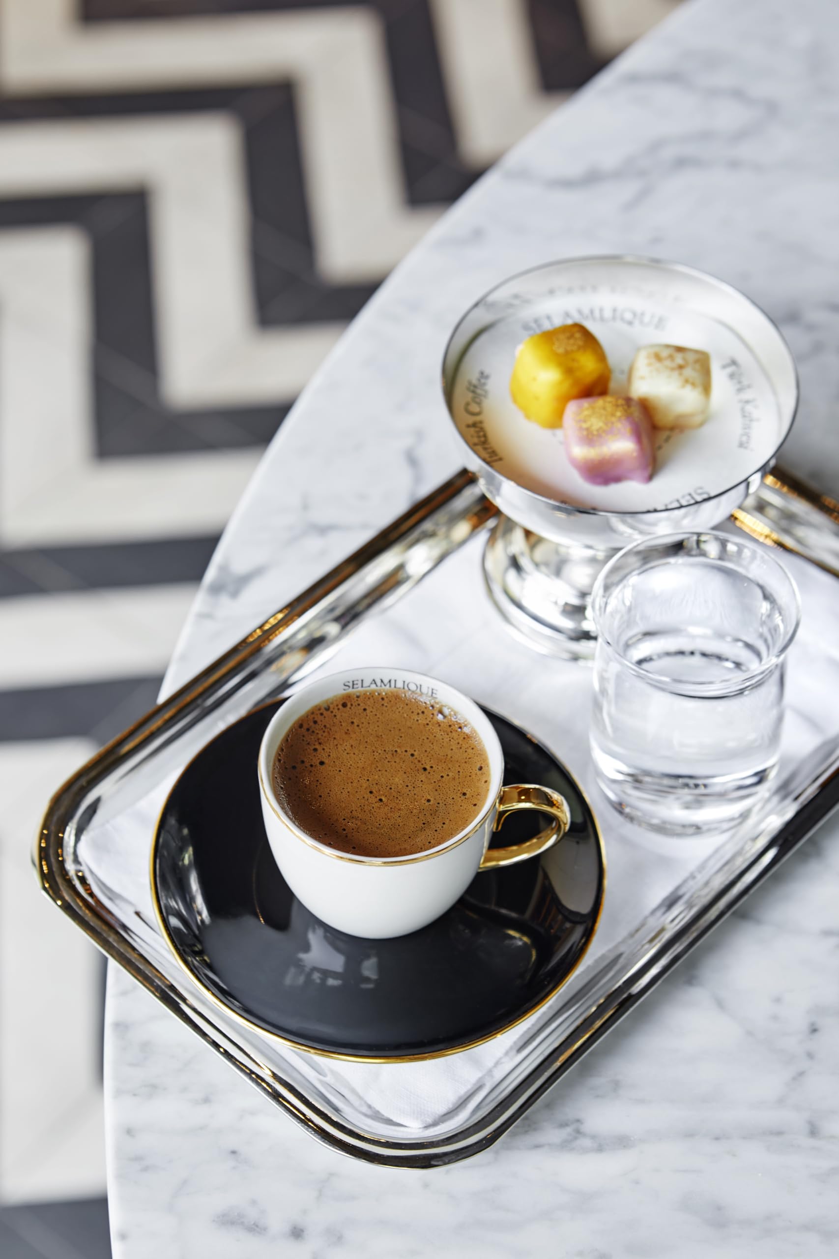 SELAMLIQUE ISTANBUL Turkish Coffee Set: Black Turkish Coffee Cups (2) for Traditional Coffee Ritual