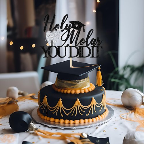 Holy Molar Cake Topper - Future Dentist Graduation Decor | Black Glitter Dental School Celebration
