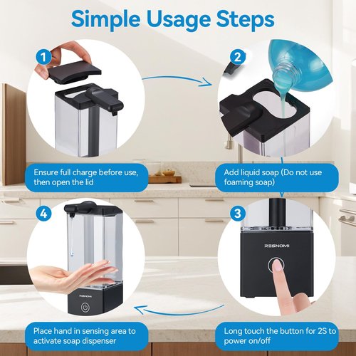 Automatic Soap Dispenser Touchless, Hand Soap Dispenser, 16.5oz/490mL Transparent Reservoir Wall Mount, Type-C Rechargeable, 3-Level Adjustable, Water-Resistant for Bathroom,Kitchen,Office, Black