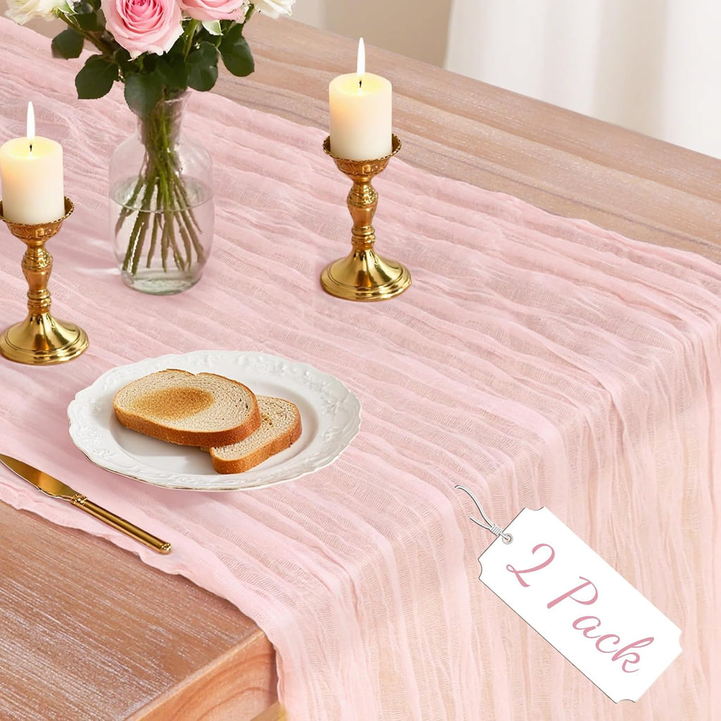 Skiennix Pink Cheesecloth Table Runner - 10Ft Boho Gauze Design for Weddings & Events | 120 Inches Long