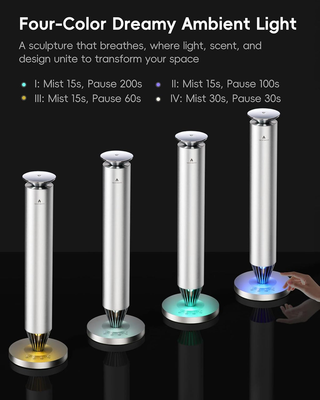 Skiennix Wireless Rechargeable Scent Diffuser Kit - 1500 Sq Ft Coverage, Mood Light & Essential Oil Included | Silver