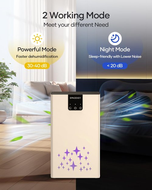 Dehumidifier, 95 OZ Water Tank Dehumidifiers for Home, 1000 sq. ft. Dehumidifier for Basement Bathroom Bedroom with Auto Shut Off, 7 Colors LED Light, Quiet Dehumidifiers with Sleep Mode, Beige