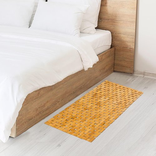 Fovlaurs Bath Mat Bathroom Runner Long Large Rugs Floor Wood Shower Bathtub Waterproof Non Slip Accessories 16x34 Inch Easy to Clean, Natural, 1 pc