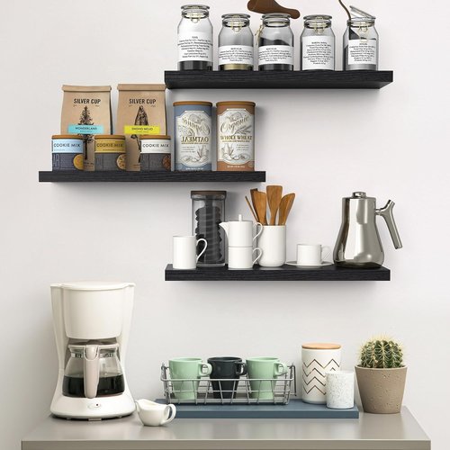 BAYKA Floating Shelves - Rustic Wall-Mounted Wood Shelves for Bathroom & Living Room | Set of 3, Black, 22.5 Inches