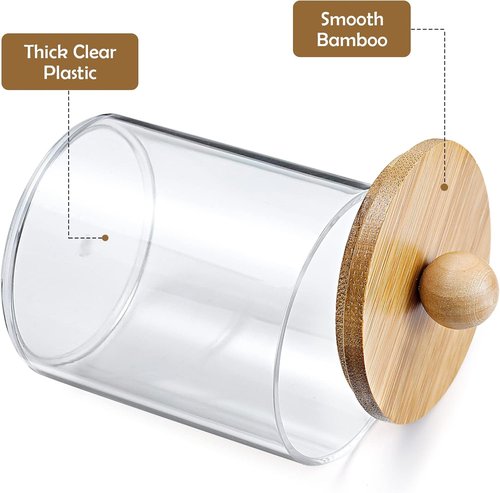 Bamboo Qtip Holders by Skiennix - 6-Pack Bathroom Storage for Cotton Balls, Swabs & Pads