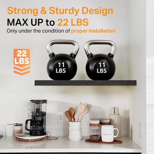 BAYKA Floating Wall Shelves - Set of 3 (15.7 Inches) & Set of 2 (36 Inches) - Sleek Black Design