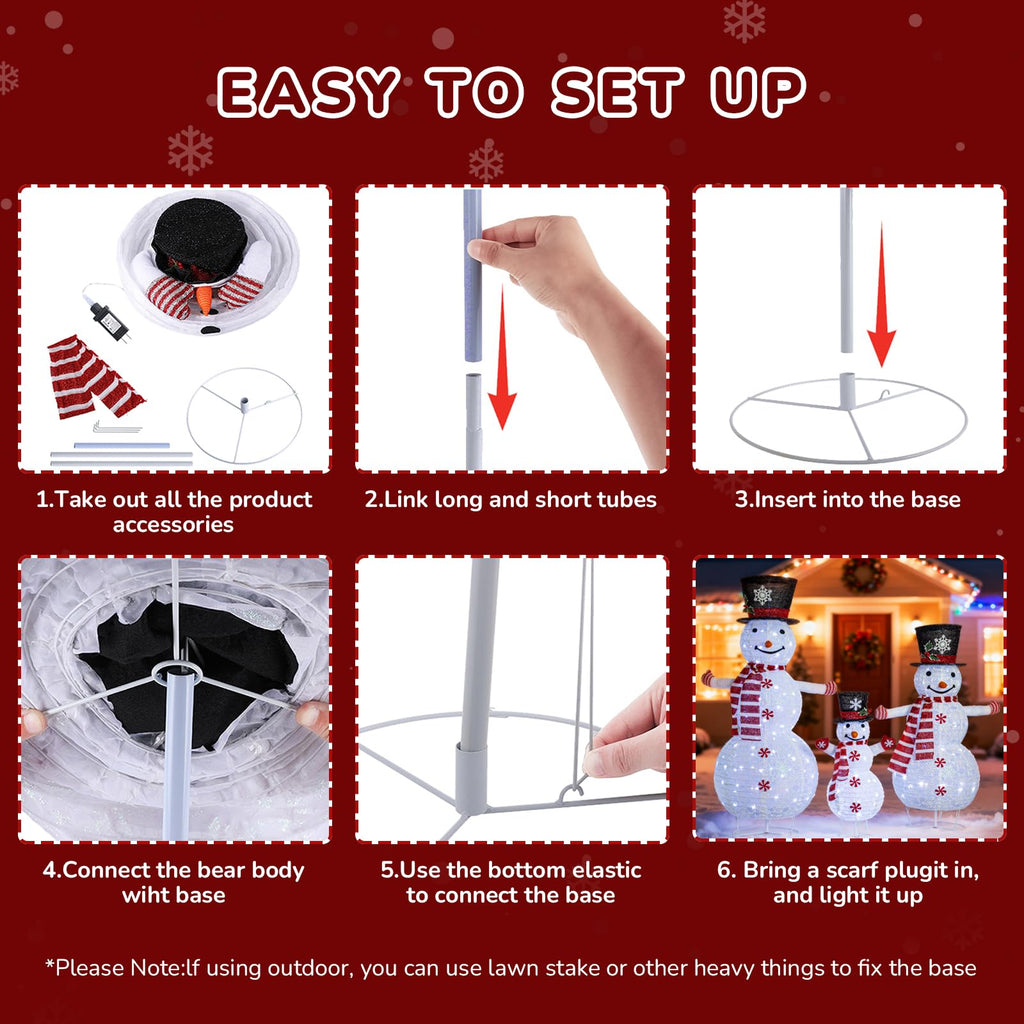 Zeravica Led Snowman Outdoor Decorations, 3PCS Cool White Lighted Snowman for Yard, Patio, Garden - Collapsible for Easy Storage Holiday Christmas Decor