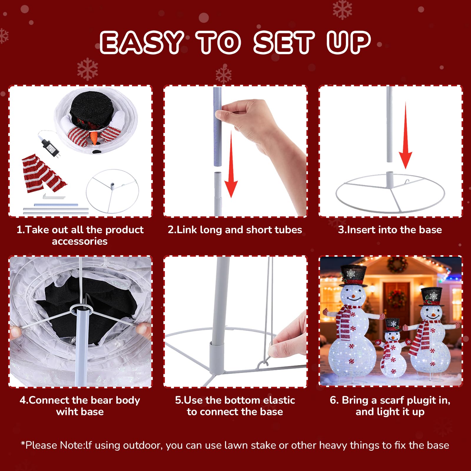 Zeravica Led Snowman Outdoor Decorations, 3PCS Cool White Lighted Snowman for Yard, Patio, Garden - Collapsible for Easy Storage Holiday Christmas Decor