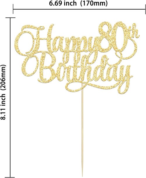 Happy 80th Birthday Cake Topper - Gold Glitter Number 80 | Elegant Decoration for Anniversary Celebrations