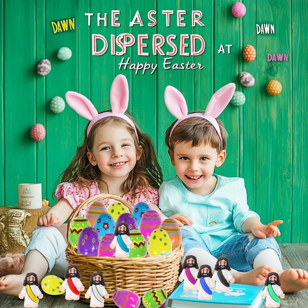 Skiennix 24 Pcs Prefilled Easter Eggs - Mini Jesus Figurines for Kids | Perfect Easter Basket Stuffers