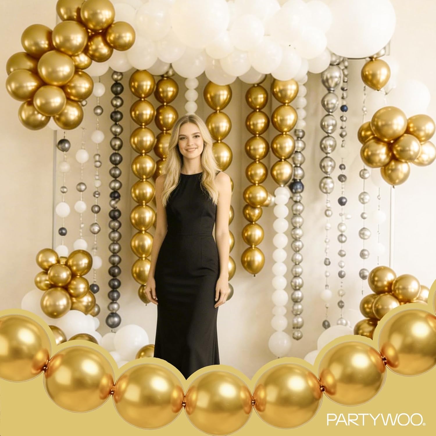 PartyWoo Metallic Gold Linking Balloons - 100pcs 6 Inch Decorative Balloons for Events & Celebrations