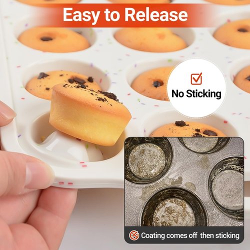 CAKETIME Silicone Muffin Pans - Nonstick Cupcake Pan Set with 12 Regular & 24 Mini Cups