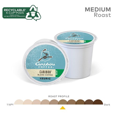 Caribou Coffee Decaf K-Cup Pods - Medium Roast Coffee, 96 Count (Pack of 4) | Perfect for Keurig
