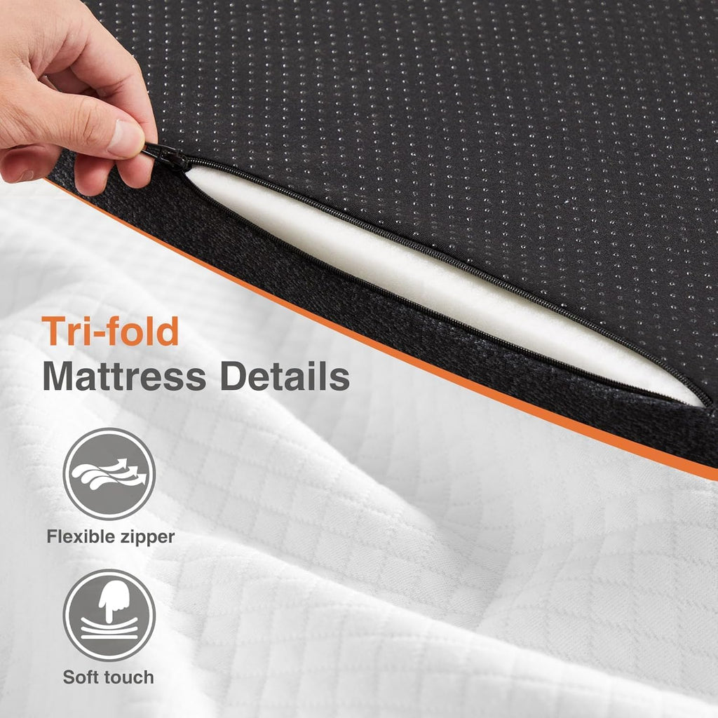Sweetcrispy Tri-Fold Memory Foam Mattress - 4-Inch Portable Bed Pad for Travel, Camping & Yoga | Washable Cover