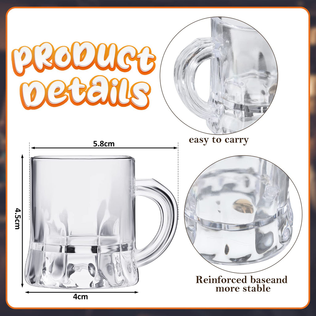 Meanplan 48 Pieces Mini Beer Mugs Bulk Shot Glasses Set 1oz Small Clear Stein with Handles Mini Tasting Whiskey Cups for Drinking Beer Festival Birthday BBQ Bar Party (Glass)