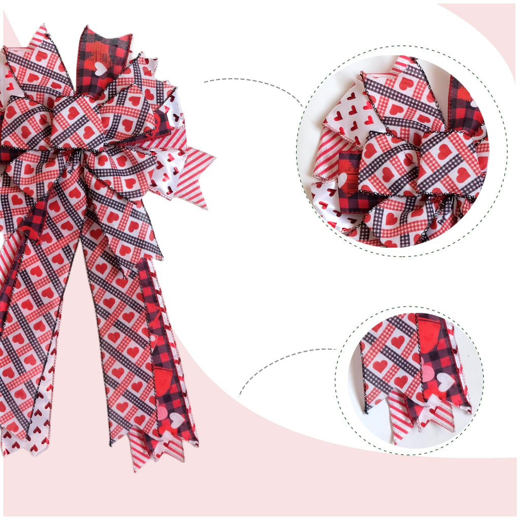 Egolot Valentine’s Large Heart Bow for Wreath Tree Topper, 20 Inch Valentines Day Red Heart Bow Decor for Party Indoor Outdoor, Red Black Bow for Party Wedding