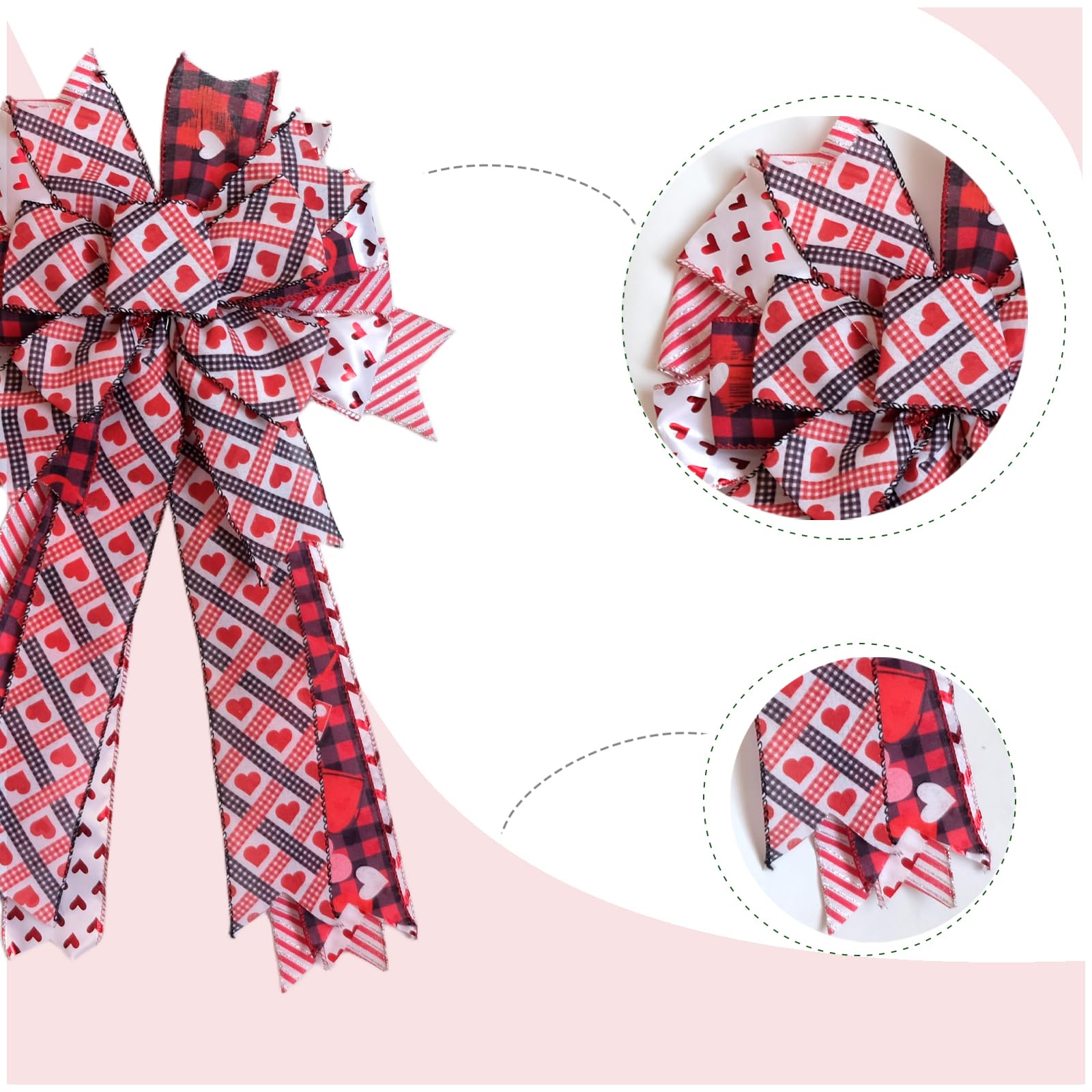 Egolot Valentine’s Large Heart Bow for Wreath Tree Topper, 20 Inch Valentines Day Red Heart Bow Decor for Party Indoor Outdoor, Red Black Bow for Party Wedding