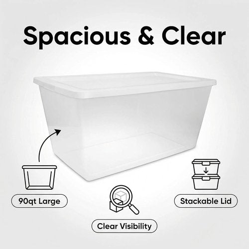 Clear Plastic Storage Bins by [Brand Name] - 90 Quart Stackable Organizer for Home & Office | 2-Pack