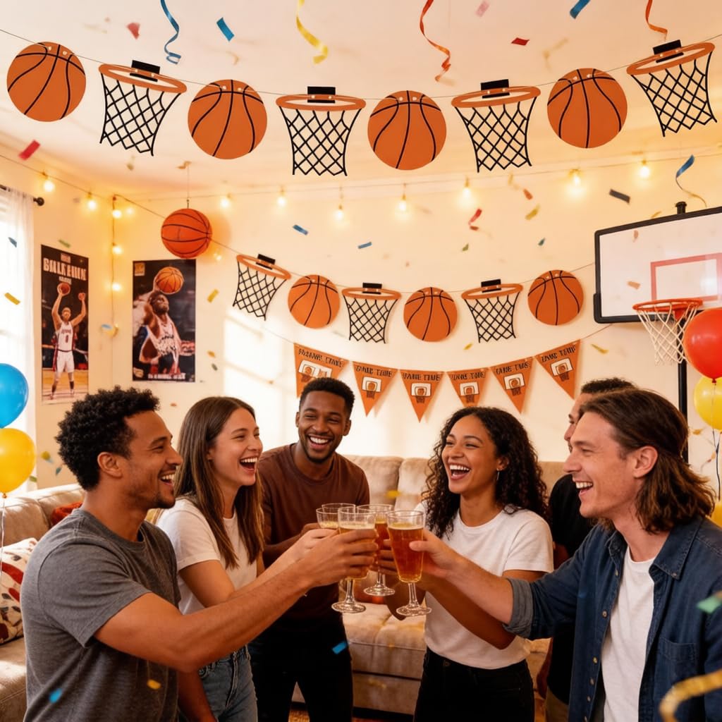 Yancan Basketball Banner Party Decorations, Basketball Theme Garland for Boy Birthday College High School Graduation Decor