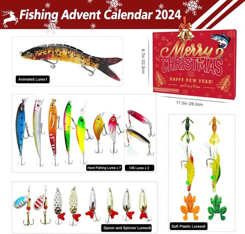 Fishing Advent Calendar 2025 - 24-Day Countdown with Bionic Lures & Crankbaits | Perfect Christmas Gift for Men & Boys
