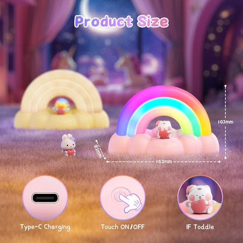 ICARER FAMILY Rainbow Night Light, Kids Light with Three Modes and 30 Min Timing, LED Rechargeable Touch Control Neon Light for Kids Room, Nursery Night Light, Gift for Girls and Boys (Pink)