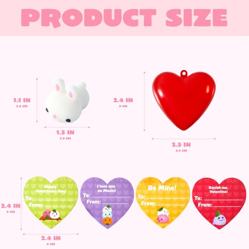 JOYIN 28 PCS Valentine’s Day Mochi Squishy Toys Filled Hearts and Gift Cards for Kids Valentine Classroom Exchange Party Favors, Kawaii Stress Relief Toys for School Game Prizes and Carnivals Gift