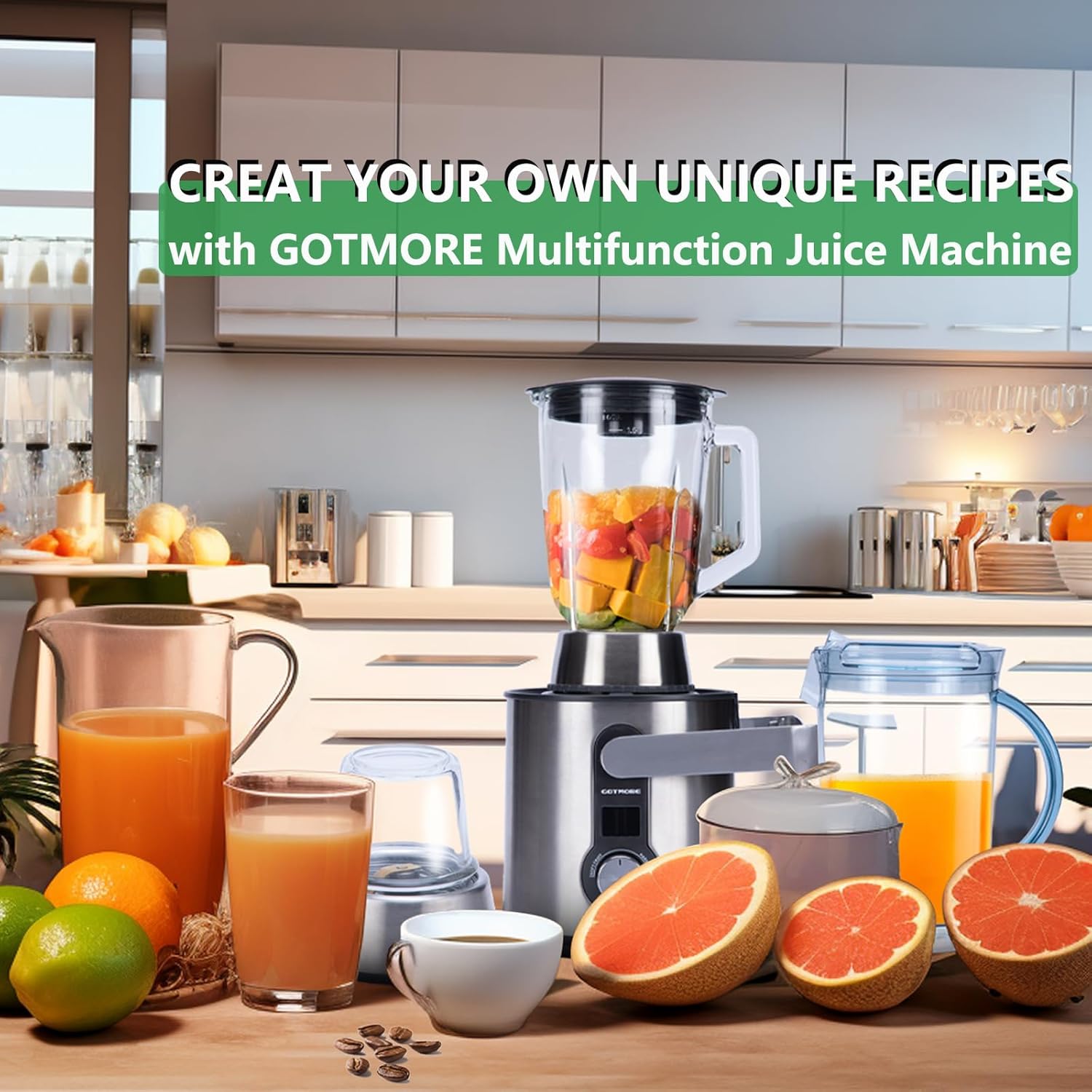 Skiennix Juicer Machine - 3-in-1 Blender & Grinder Combo with 1300W Power | 5 Speeds, LCD Screen, Easy to Clean
