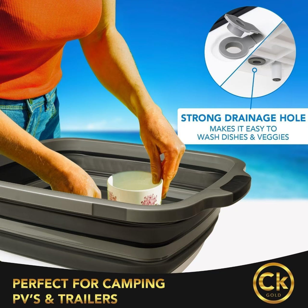CK GOLD New XL Collapsible BBQ Prep Tub with LOCKING Lid, Cutting Board & Drain Hole | BPA-Free, Food-Grade, Space-Saving Marinating Container for Grilling, Kitchen & Outdoor Cooking (Black, 30 L)