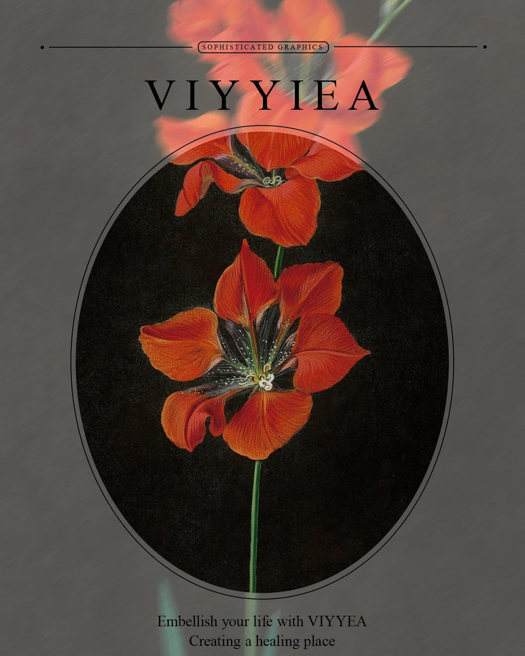 VIYYIEA Gold Framed Canvas Print - Red Flower Wall Art on Black Background | Aesthetic Home Decor 11x14in