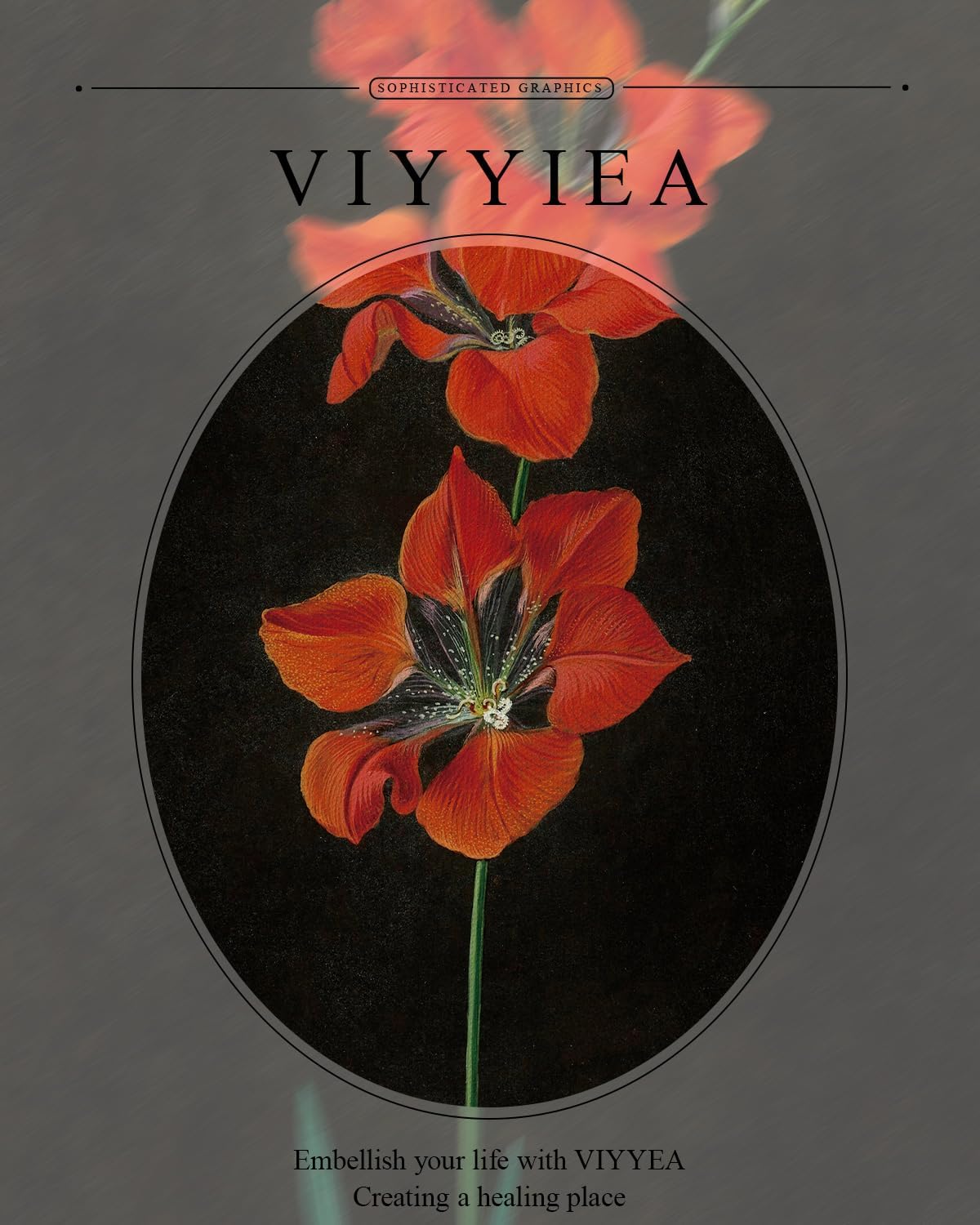 VIYYIEA Gold Framed Canvas Print - Red Flower Wall Art on Black Background | Aesthetic Home Decor 11x14in