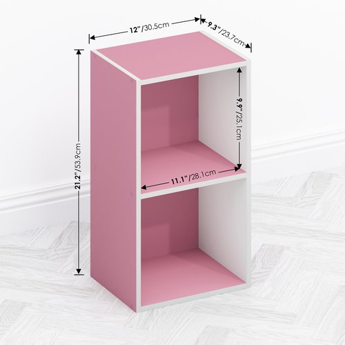 Furinno TOMI Book Shelf, 2-Tier Modern Bookshelf, Open Shelves Bookcase 9 x 12 x 21, for Living Room, Bedroom, Home Office, Pink