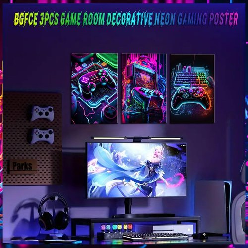 BGFCE Game Room Decor - Set of 3 Neon Gaming Canvas Wall Art for Boys' Bedrooms | 12x16 Inch Unframed