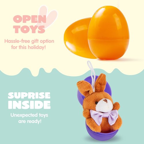 JOYIN 24 Pcs Pre-Filled Easter Egg with Plush Bunnies and Bears, Plush Animal Keychain for Kids Easter Egg Hunt, Goodie Bag Fillers, Basket Stuffers, and Party Favor