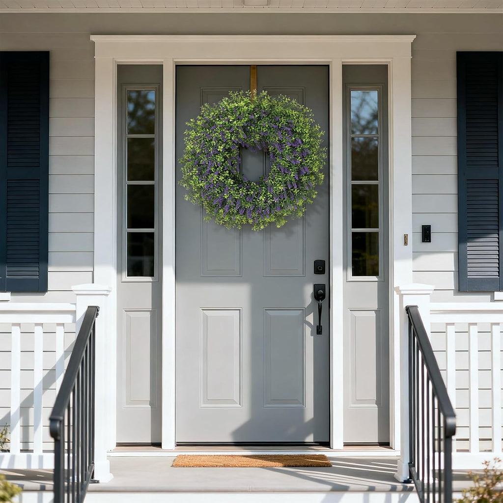 Regine Switzerland 26" Artificial Lavender & Boxwood Wreath - Large Faux Purple Greenery for Year-Round Home Decor