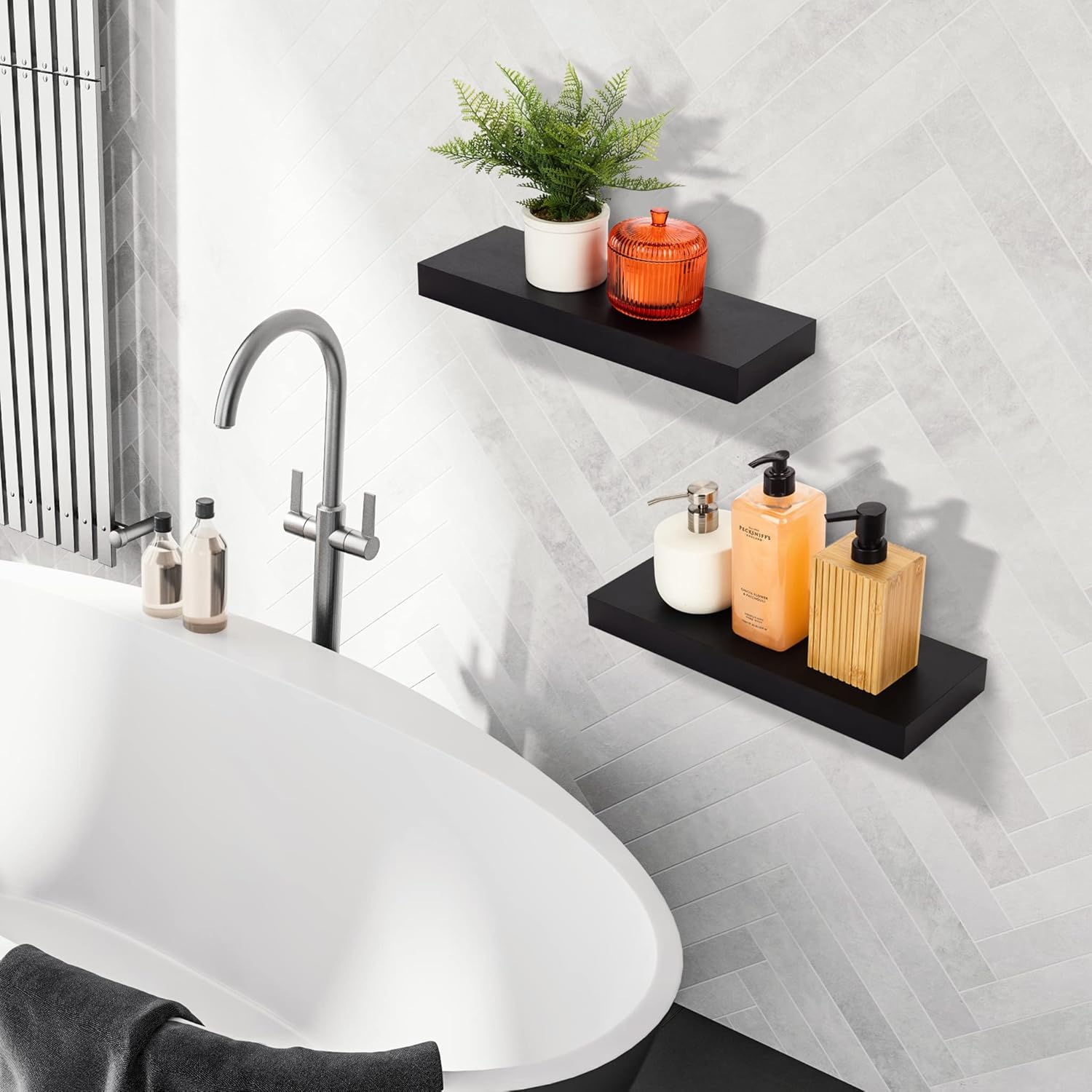 Sorbus Floating Shelves - 16-Inch Wall-Mounted Shelves for Kitchen, Bedroom & Bathroom | Black, 2 Pack