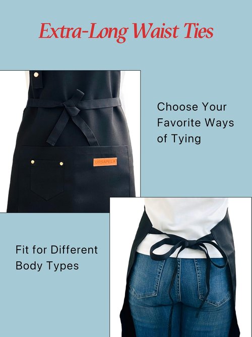 ursapela Kitchen Cooking Apron for Women Men Water-Resistant Artist Barista Baking Craft Catering Work Bib with Large Pockets (Black)