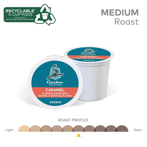 Caribou Coffee Caramel Flavored K-Cup Pods - Medium Roast, 96 Count Box (Pack of 4)