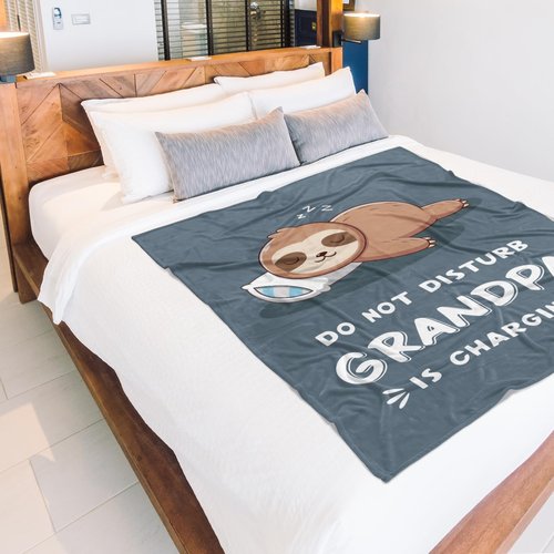 Funny Gifts for Grandpa, Grandpa is Charging Sloth Blanket, Grandpas Birthday Gift, Grandpas Gifts from Grandkids for Fathers Day Christmas, Soft Sloth Blanket for Grandfather 60" x 80"